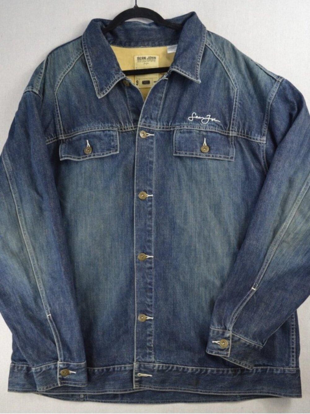 Vintage Sean John Mens Blue Trucker Jacket Denim Heavy Duty Workwear Size XXXL